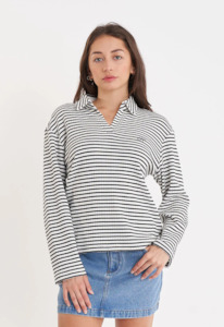 Alfie Stripe LS Polo Chalk Black