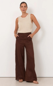 Womens Clothing: Avalon Wide Leg Linen Pant ( Chocolate )