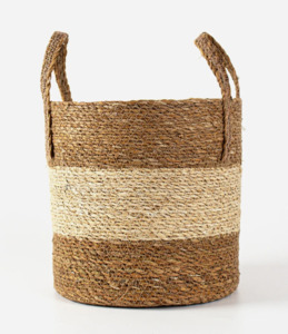 Lighting: Basket w Handle Natural / White Stripe M