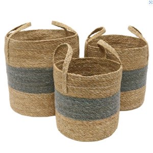 Lighting: Basket w Handle Natural / Grey Stripe M