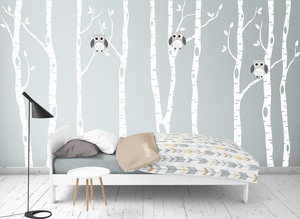 Wall Decal Owls in a Birch Forest - Grafix Wall Art