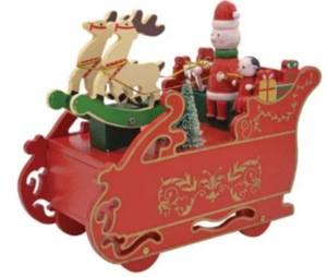 All Things Christmas: Wooden Musical Christmas Decoration - Santas Sleigh