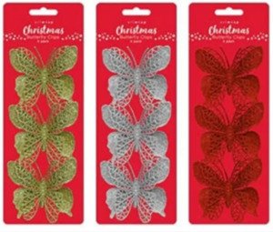 Christmas Tree Butterfly Decoration 3pc (Assortment)