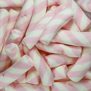 Pink Lollies: Mallow Poles Swirled Pink & White 100g