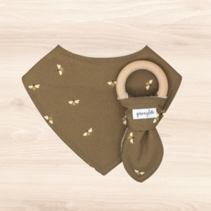 Gift Range Bib Teething Ring: Olive Bees Dribble Bib & Olive Bees Teething Ring