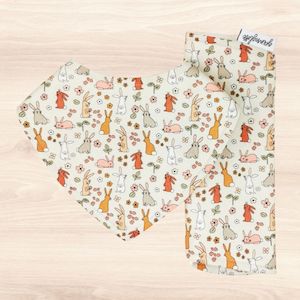 Bunnies & Flowers Dribble Bib & Bunnies & Flowers Burp Cloth
