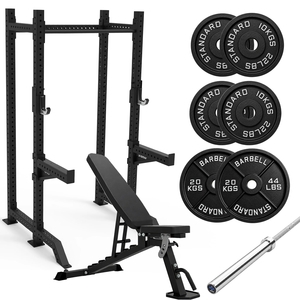 Products: Squat Rack with Bench Package 100kg Barbell Set