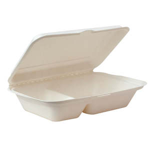 Takeaway Containers: Sugar Cane 2 Compartment Rectangular Clamshell