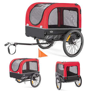 Bike Trailer - Foldable, Pet Trailer with windows, Red