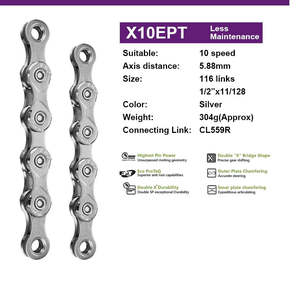 Bike Chain KMC X10EPT 10 SPEED CHAIN - EcoProTeq Anti-Rust Technology