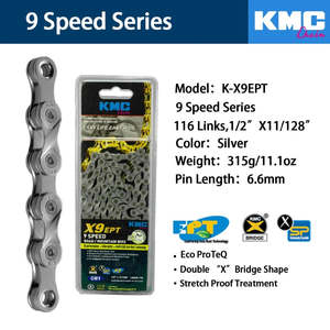 Bike Chain KMC X9EPT 9 SPEED CHAIN - EcoProTeq Anti-Rust Technology