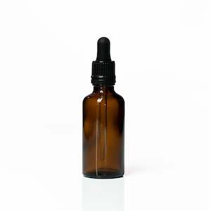 Glass Bottles: 50ml Amber Glass bottle – with Black Tamper Dropper