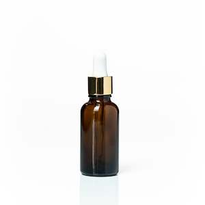 Glass Bottles: 30ml Amber Glass bottle – with Gold Tamper Dropper