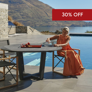 Outdoor Dining Tables: Devon Pegasus Teak Outdoor Round Table - 1500 - Black