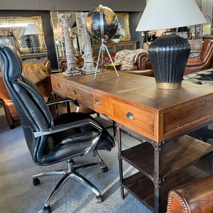 Office Chairs: Aged Leather Office Desk Chair - Aged Black