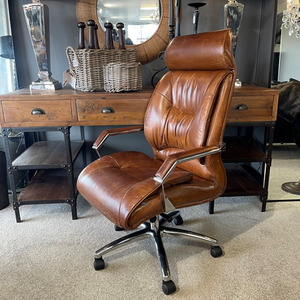 Aged Leather Office Desk Chair - Aged Brown