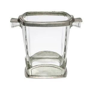 Champagne And Ice Buckets: Square Pewter & Glass Ice Bucket