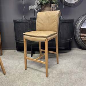 Maxson Barstool - Tan Leather - Wooden Legs