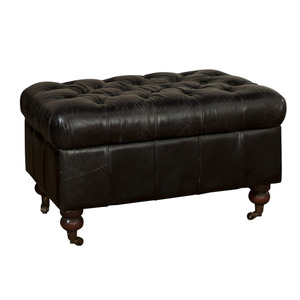 Belmont Leather Storage Ottoman - Aged Black