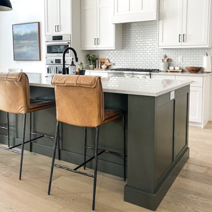 Premium Leather Collection: Maxson Barstool - Tan Leather - Metal Legs