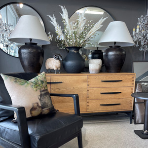 Lighting Lamps: Urn Lamp in Dark Bronze Finish + Shade