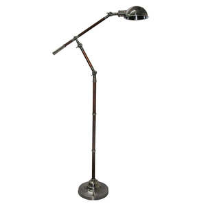 Adjustable Silver Floor Lamp with Wooden Detail