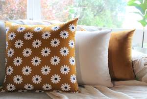 Set Of 3: Dark Mustard Daisy Set - Cushion Cover Set