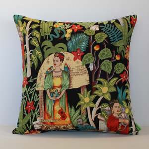 Black: Frida Kahlo - Cushion Cover - 45cm x 45cm