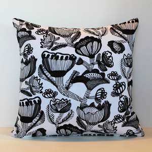 Monochrome Black & White Floral - Cushion Cover - 48cm x 47cm