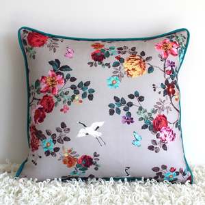 Grey: Floral Happiness - Cushion Cover - 48cm x 45cm