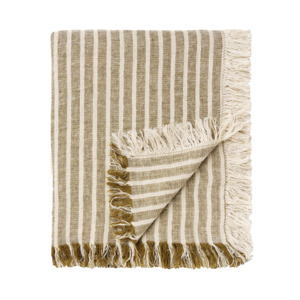 Bedroom: Ava linen striped throw khaki 210 x 150cm