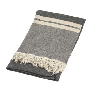 Throws Blankets: Belgian linen fouta throw black stripe 110 x 180cm
