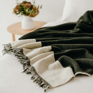 NZ made broadband lambswool blanket 185 x 240cm moss green