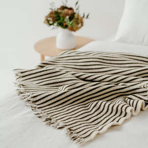 Throws Blankets: NZ made stripe lambswool throw 130 x 180cm olive