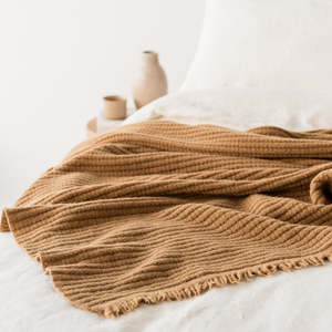 NZ made ribbed lambswool throw  ginger honey