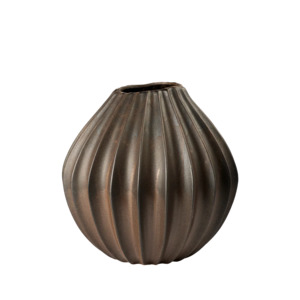 Broste wide lines vase 30cm antique brown