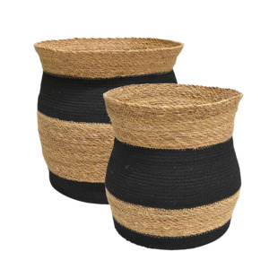 Banya basket natural with black stripe