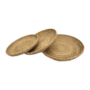 Round woven seagrass shallow basket