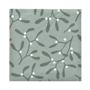 Tablecloths Napkins: Broste Christmas mistletoe set of 20 paper napkin green
