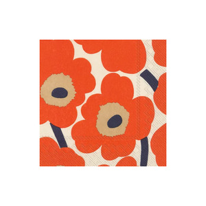 Marimekko unikko cocktail paper napkins set of 20 orange and cream