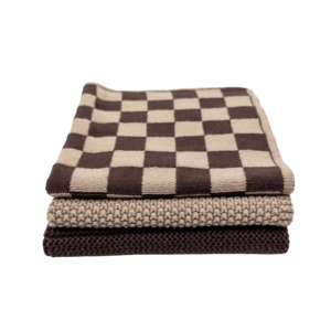Set of 3 organic cotton knitted cloths chocolate & latte