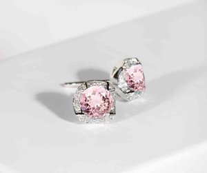 Morganite & Diamond Studs, with our signature scalloped edge