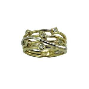 Diamond Rings: Two Tone Gold Diamond Crossover Ring