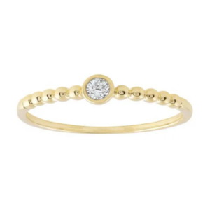 Diamond Rings: 9ct Gold Beaded Diamond Solitaire Ring