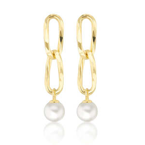 Silver Earrings: Gold Double Link Pearl Drop Earrings