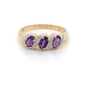 Coloured Gem Rings: Amethyst & Diamond Dress Ring