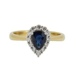 Coloured Gem Rings: Pear Shaped Sapphire & Diamond Ring