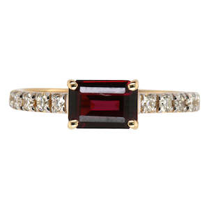 Coloured Gem Rings: 9ct Gold Rhodalite Garnet and Diamond Ring