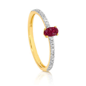 Coloured Gem Rings: 9ct Gold Oval Ruby and Diamond Ring