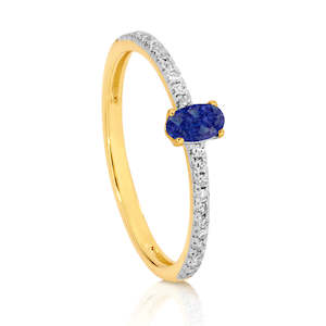 Coloured Gem Rings: 9ct Gold Oval Sapphire and Diamond Ring